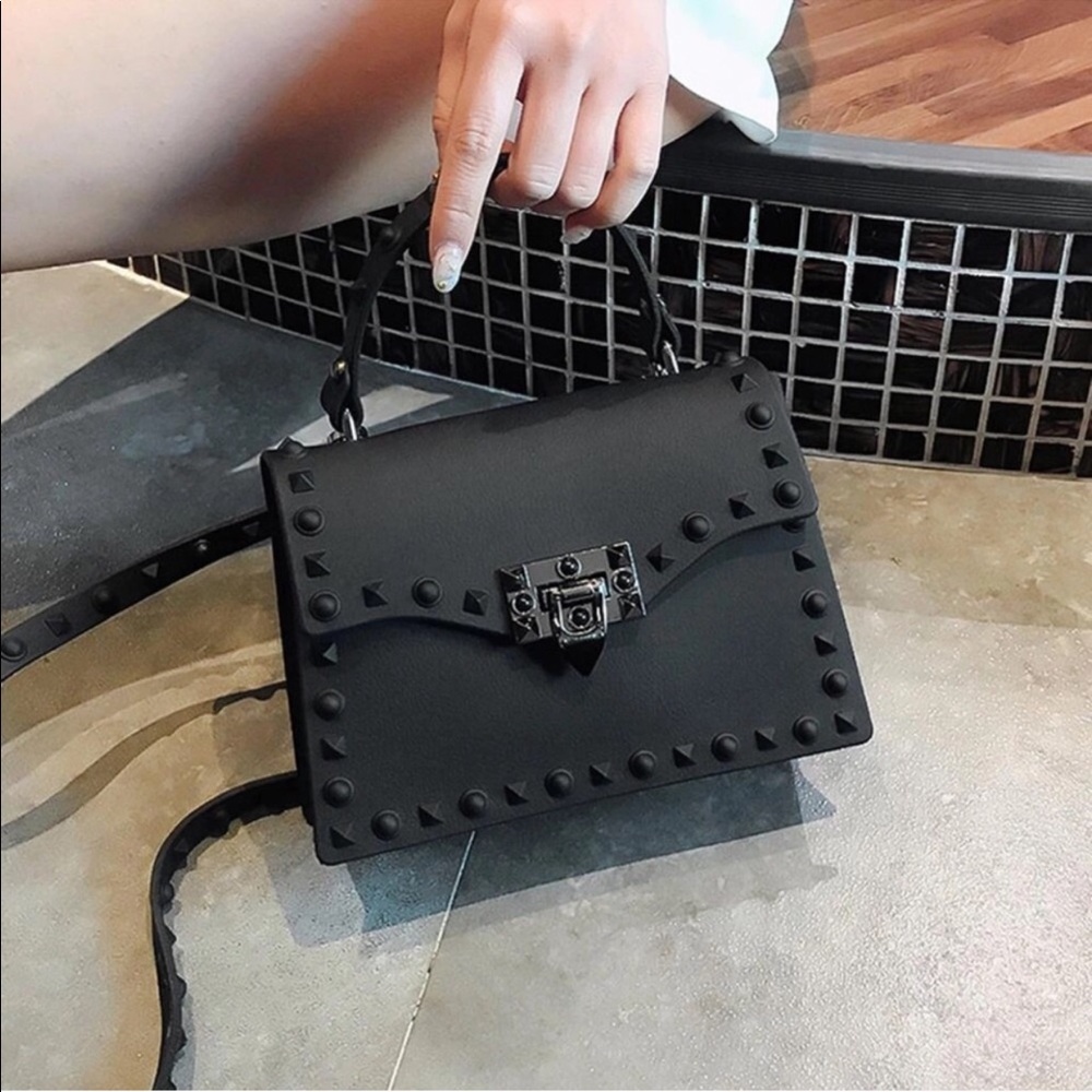 Black Studded Top-Handle Shoulder Bag - Women